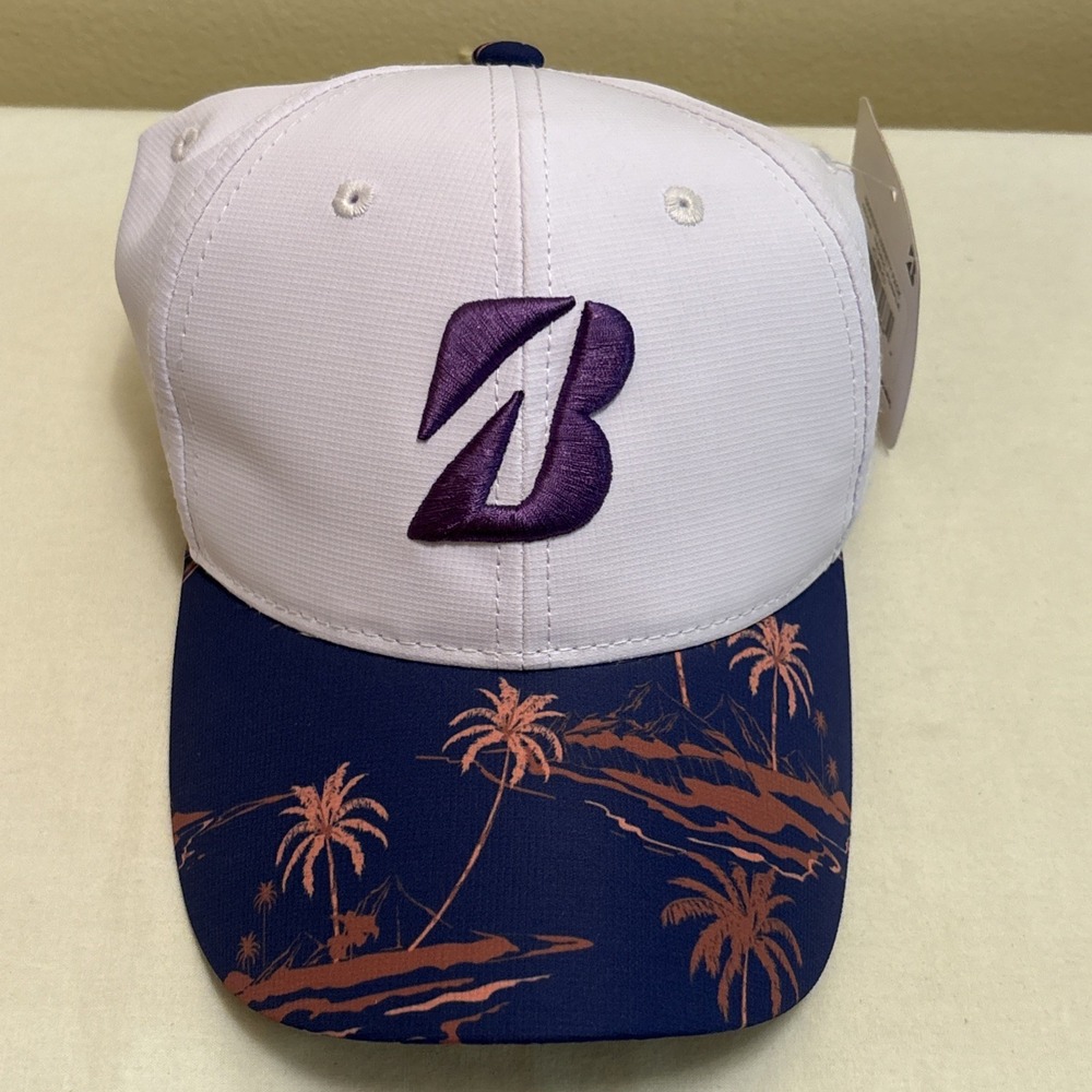 Bridgestone Golf Hat Hawaii White Purple Tropical Palm Tree Adjustable